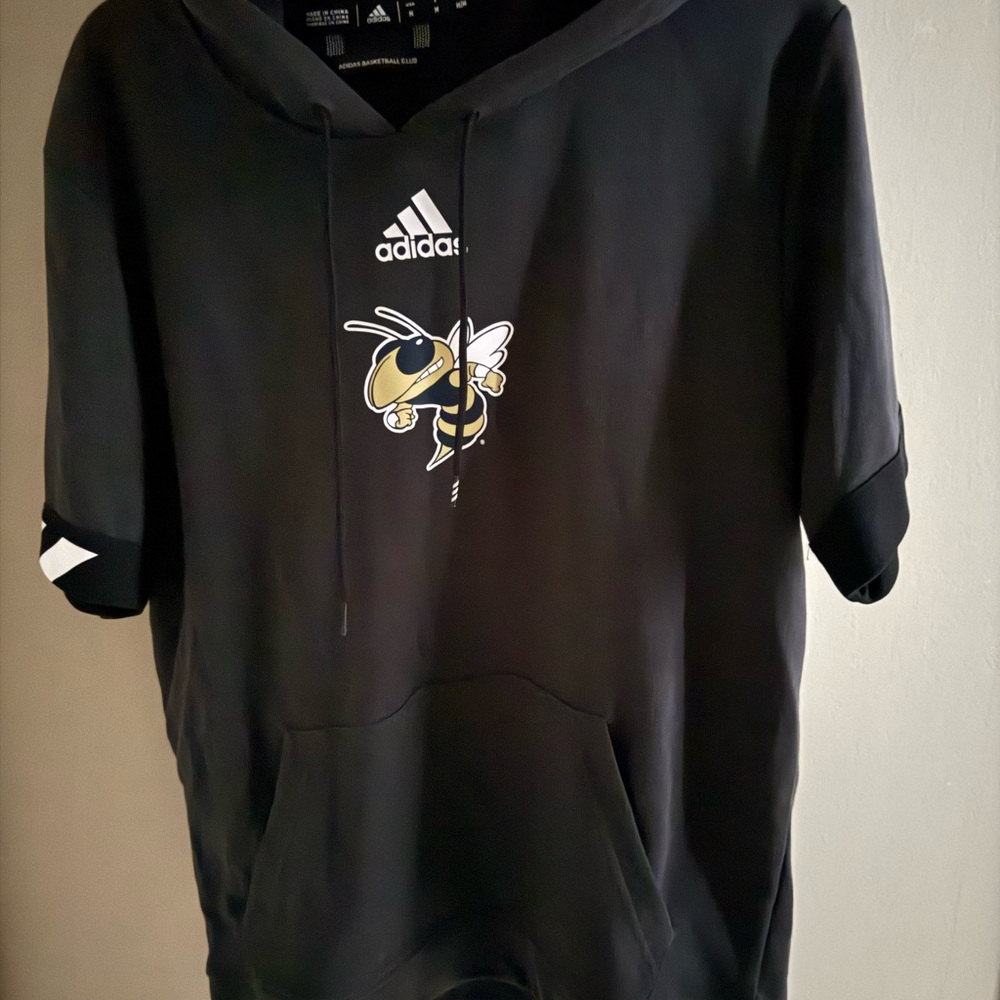 Men’s Adidas Georgia Tech Yellow Jackets Black Hoodie Warm Up Short Sleeve